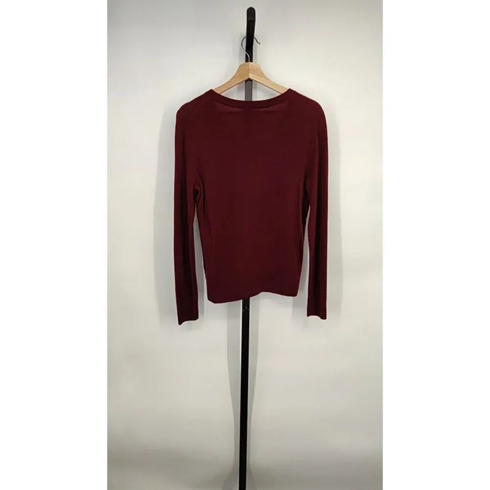 Quince Women Mongolian Cashmere V-Neck Sweater Rich Burgundy M - Picture 2 of 3